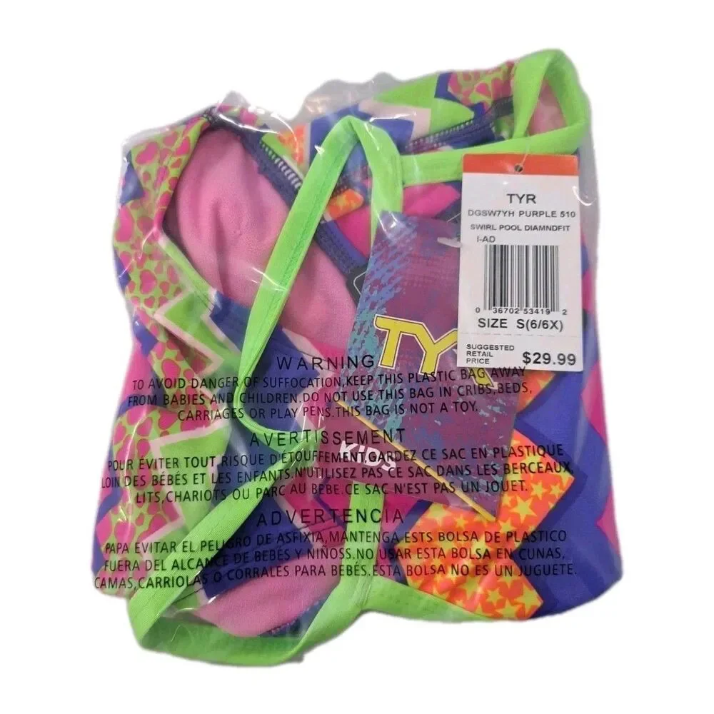 TYR Swirl Pool Diamondfit 1-pc Girls Swimsuit DGSW7YH Size Small (6/6X)